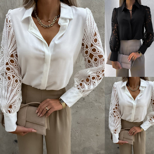 Camicia donna a maniche lunghe con pizzo scavato（Uno lo compri e uno lo prendi gratis）