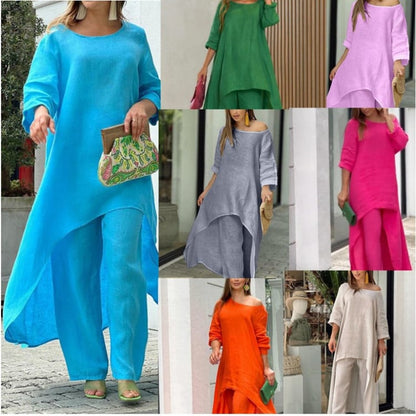 💥rebates💕Women's Solid Colour Linen Fashion Casual Suit💃💃