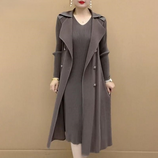 🧥Moda Set plissettato Finto Colletto Due Pezzi Trench Coat