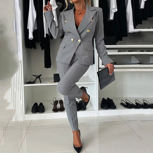 📦Consegna gratuita📦Set Di Pantaloni Sartoriali E Blazer Doppiopetto Da Donna