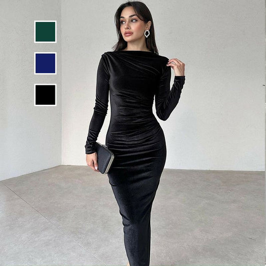 📦Consegna gratuita📦🎄 Abito donna moda tinta unita manica lunga slim fit